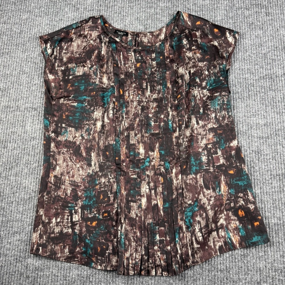 Talbots Blouse Womens 14 Cap Sleeves Abstract Print Career Work Chic Preppy